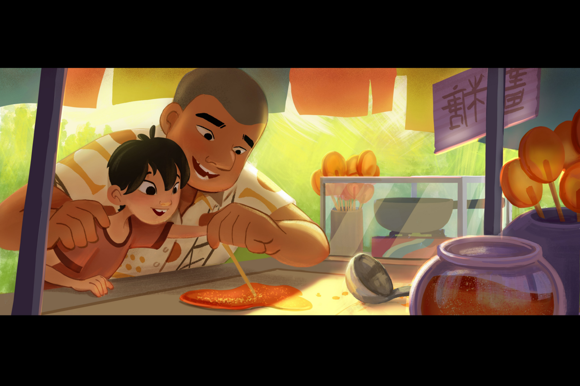 A scene involving the art of sugar-painting. 